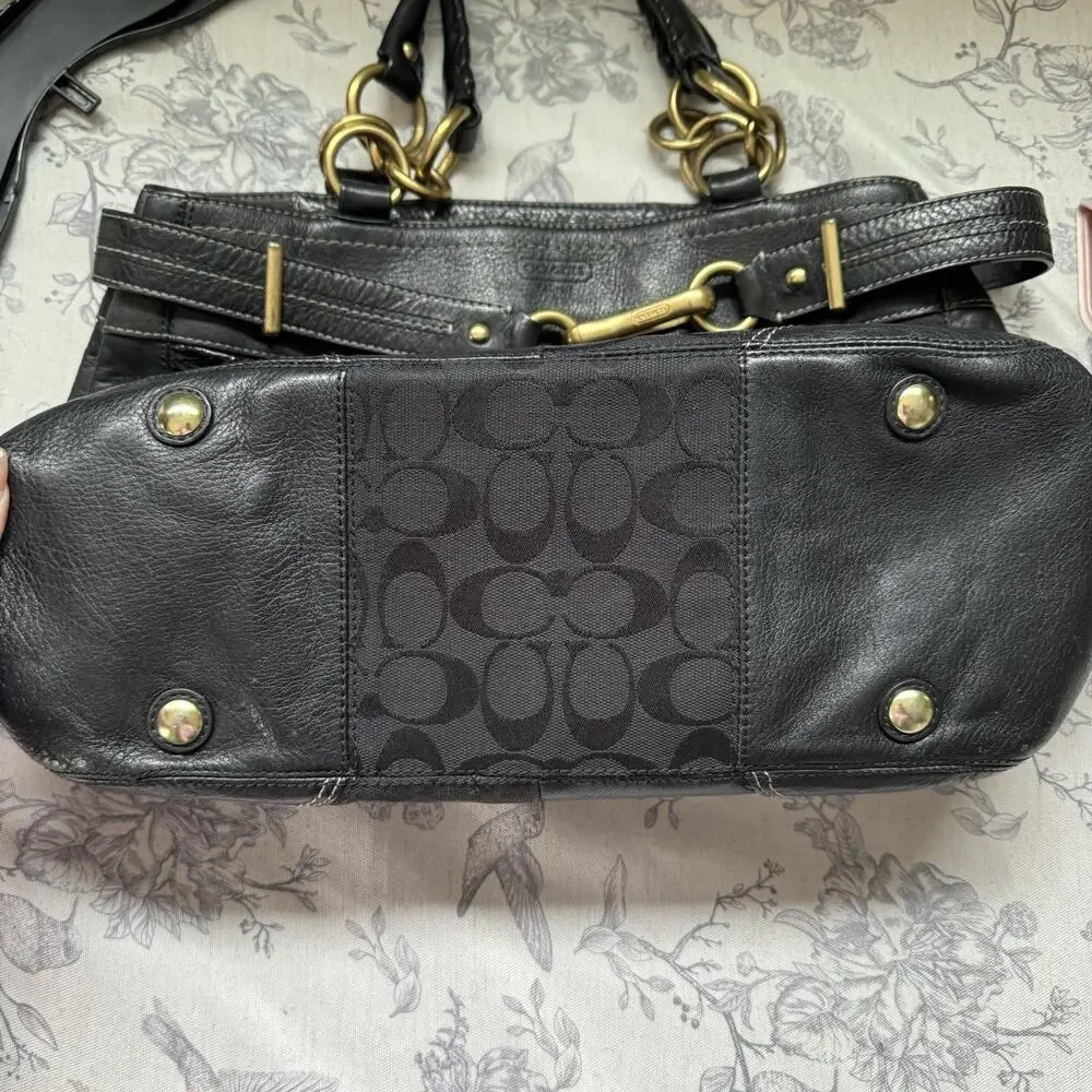 Vtg COACH HAMPTONS BLACK PATCHWORK LEATHER CARRYALL TOTE BAG PURSE HANDBAG RARE